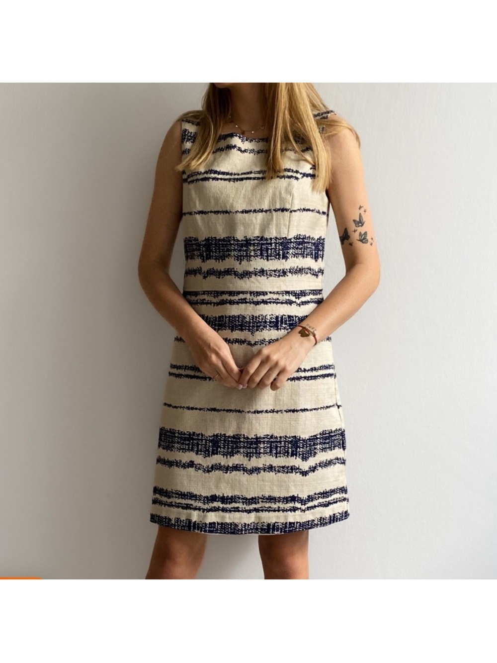 Banana Republic Cream and Navy Striped Sleeveless Shift Dress
